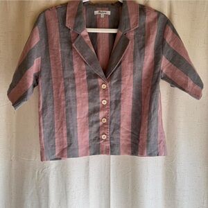 Madewell Pink and Brown Boxy Crop Top with Notched Collar